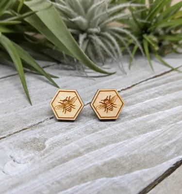 Bee Earrings, Natural Bee Earrings, Natural