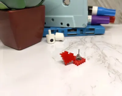 8 Bit Pixel Hearts Earrings, Red Acrylic