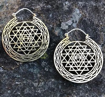 MISC2 - Brass &amp; Silver Sri Yantra Mandala Hoops