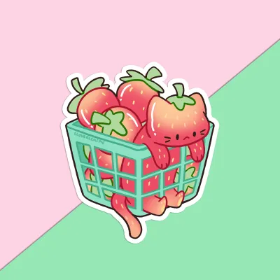 Sticker, Strawberry Cat Sticker, Strawberry Cat
