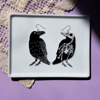 Raven / Skeleton Earrings, Small (sterling)