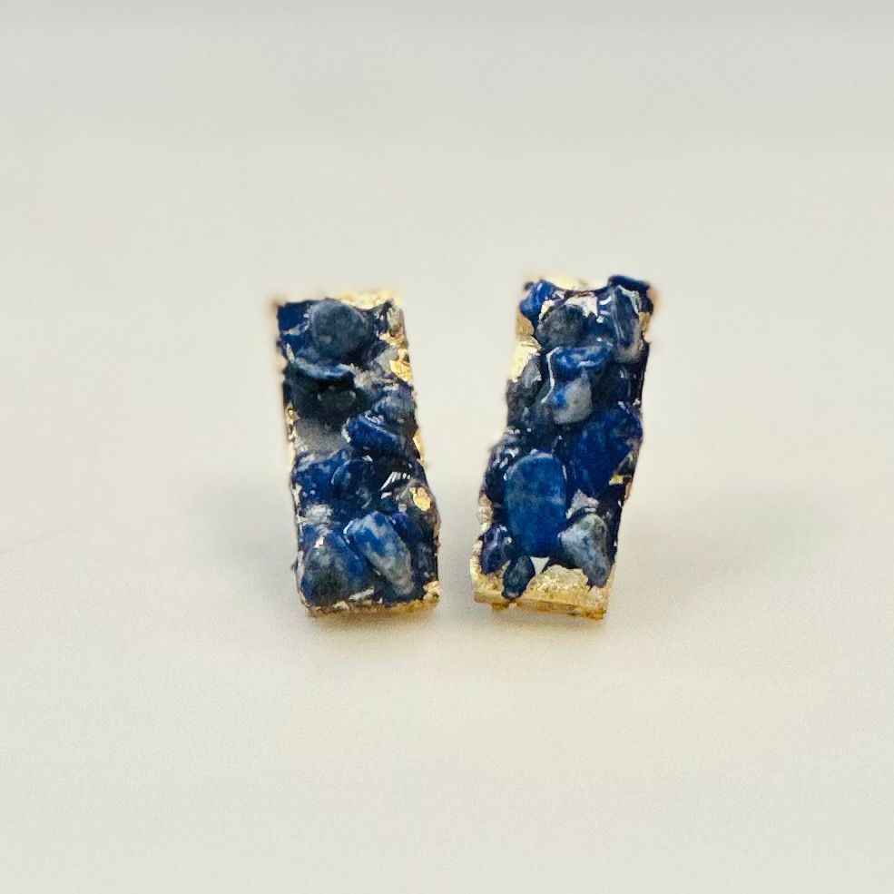 Earrings. Rectangle Studs (Jasper, Gold Leaves)