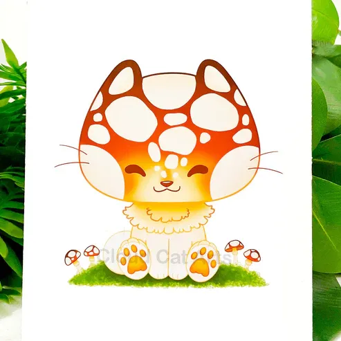 Mashiru Mushroom Cat - Woodland Art Print