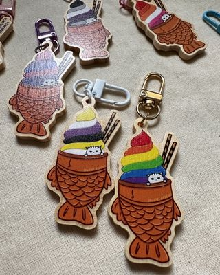 Ice Cream Taiyaki Wooden Keychain