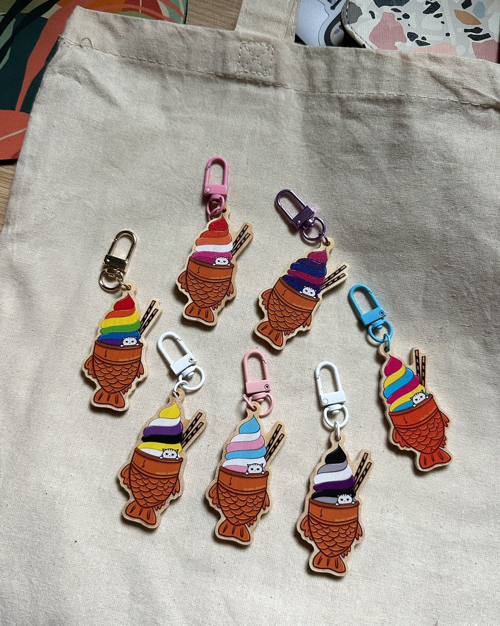 Ice Cream Taiyaki Wooden Keychain