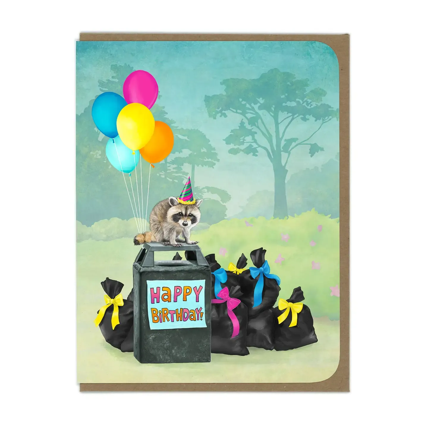 Raccoon Party Birthday Card (by Amy Rose Moore Illus.)