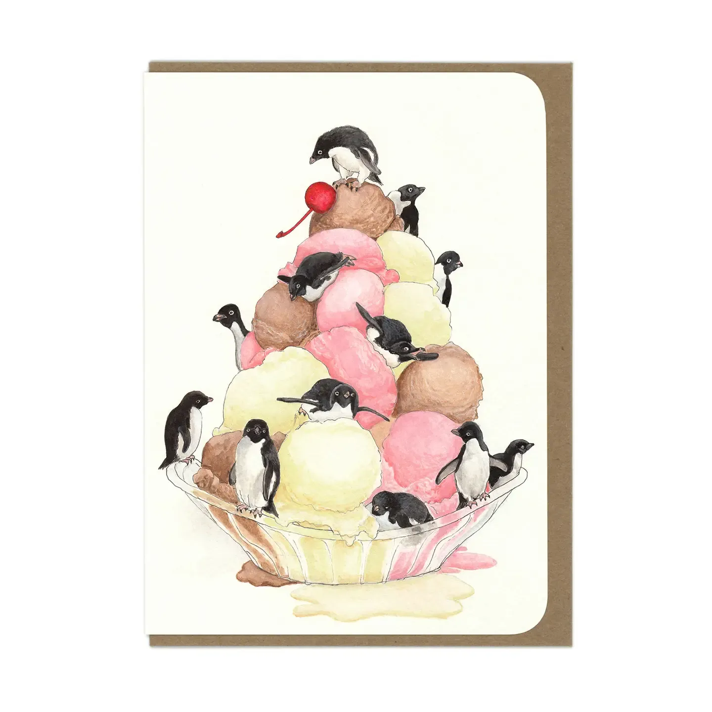 Penguin Sundae Birthday Card (by Amy Rose Moore Illus.)