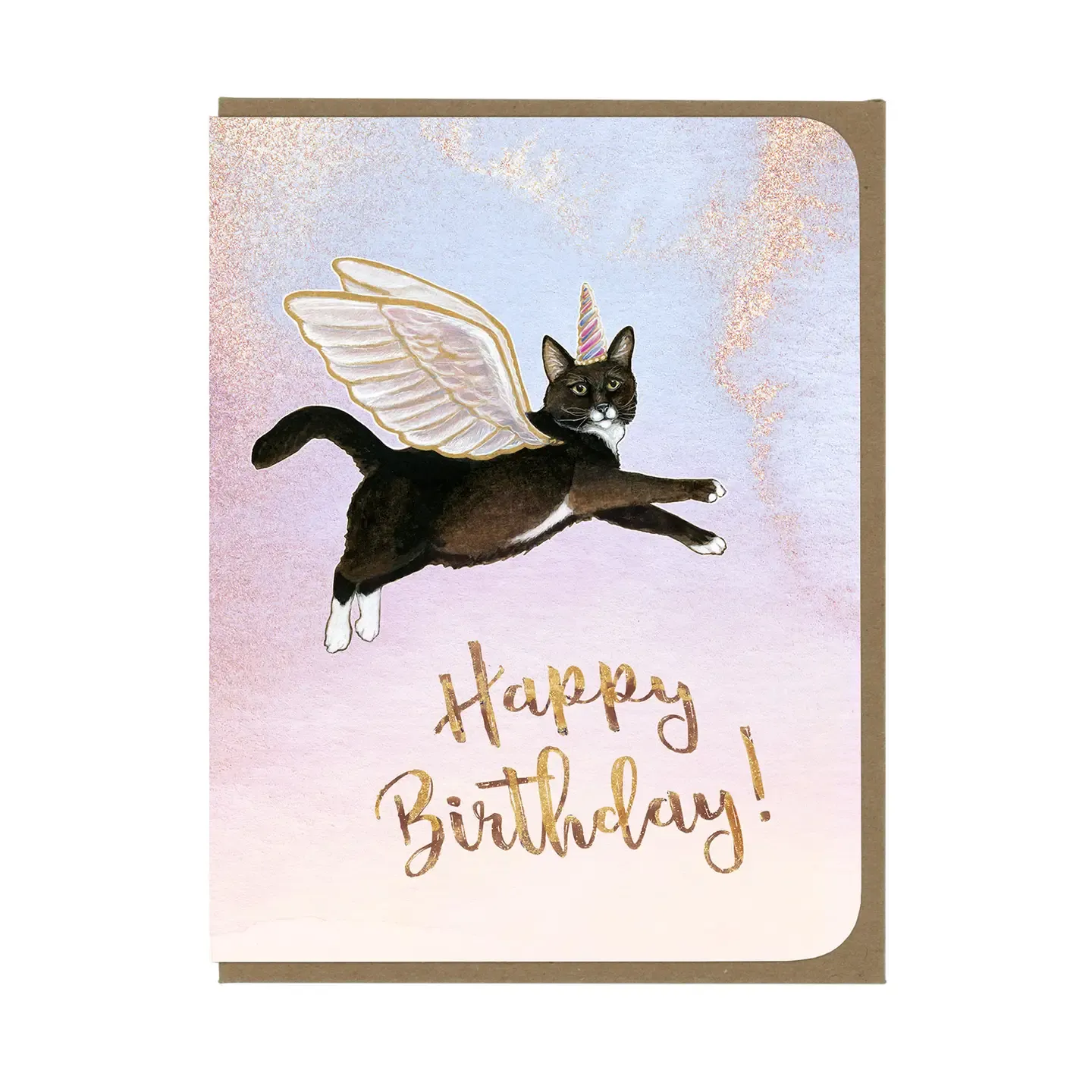Magical Flying Cat Birthday Card (by Amy Rose Illus.)