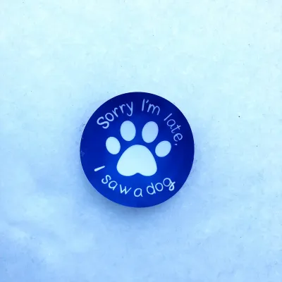 Sorry I am late, I saw a dog Purple Paw Print Sticker Sorry I am late, I saw a dog Purple Paw Print Sticker