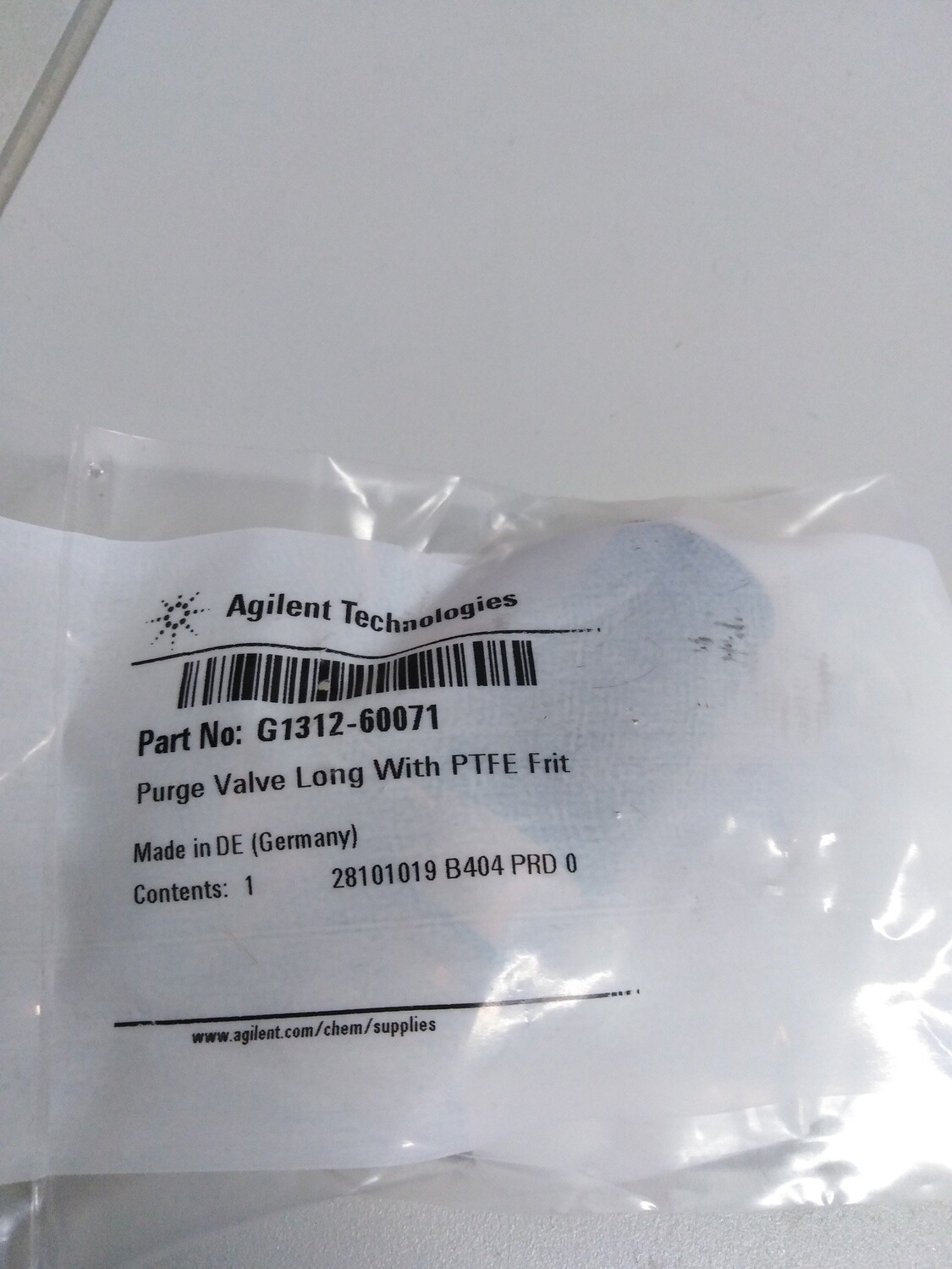 Agilent purge valve long with PTFE Frit  &quot;NEW&quot;