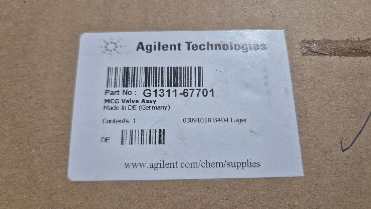 Agilent MCG Valve Assembly, P/N: G1311-67701