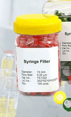 (0.22 μm) 13 mm Hydrophobic PTFE Syringe Filter | Polypropylene Housing (Red) | P/N: FE1322