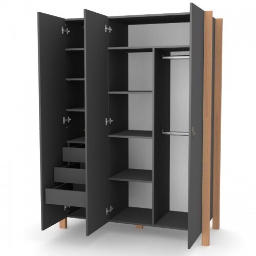 Armadio Monaco XL Nero-Legno Naturale 