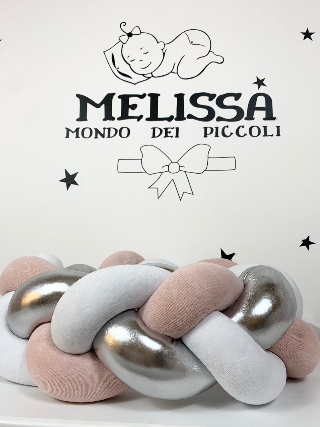 Treccia “Classica” Bianco-Argento-Rosa Cipria Scura 