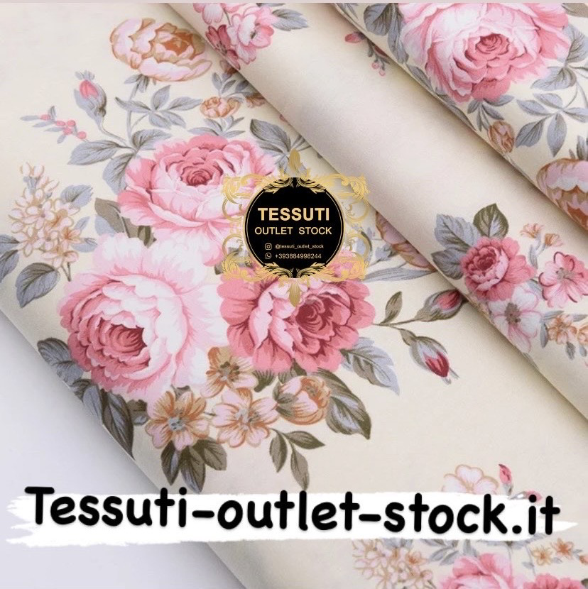 Cotone rasatello &quot;Rose rosa cipria e garofano&quot; su crema №2496c