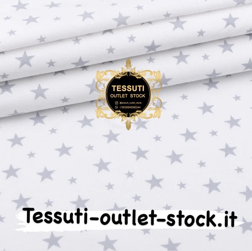 Flanella fantasia stelle grigie su sfondo bianco, larghezza 240 cm