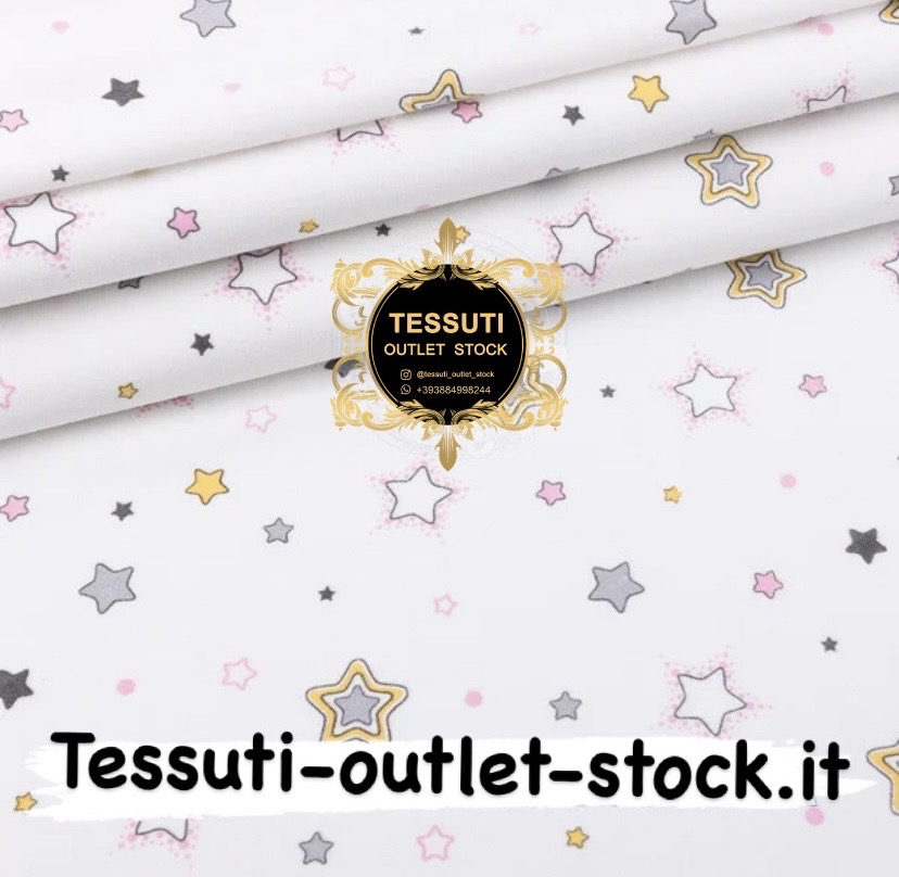 Flanella fantasia stelle  su sfondo bianco, larghezza 240 cm