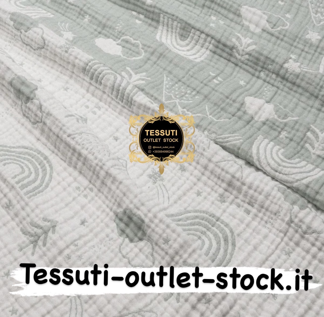 Mussola a quattro strati ( bilaterale ), con arcobaleni e montagne verde grigio, larghezza 135 cm 
МС-4с-0290