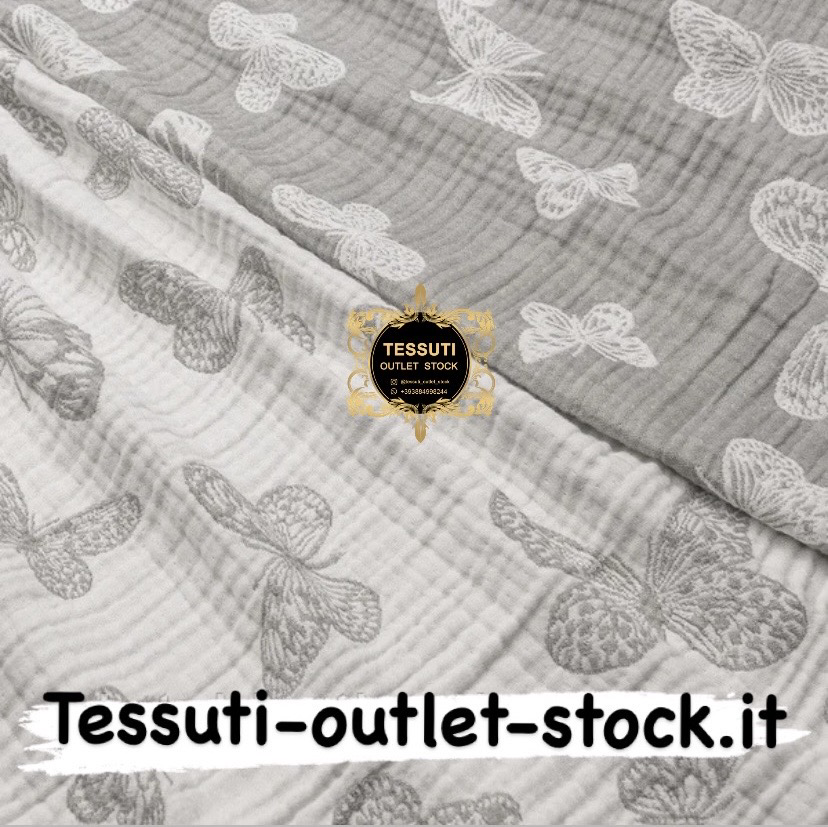 Mussola a quattro strati (bilaterale ), con farfalle grigie, larghezza 135 cm МС-4с-0287
