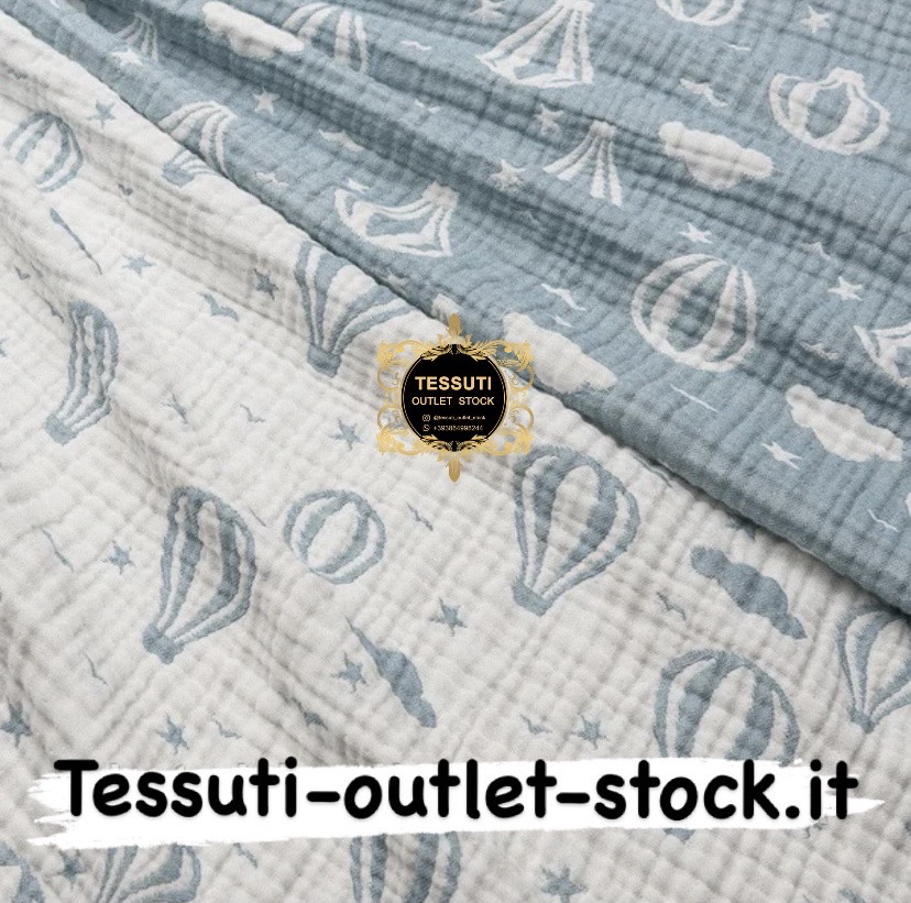 Mussola a quattro strati (bilaterale ), con mongolfiera grigio-blu, larghezza 135 cm МС-4с-0278
