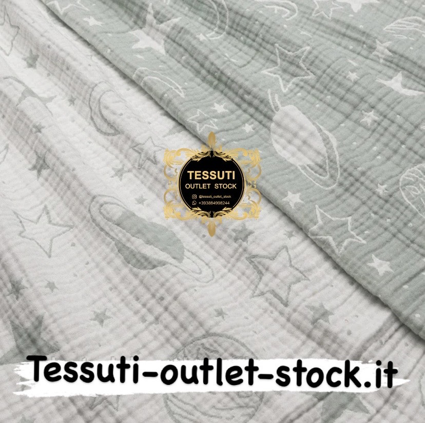 Mussola a quattro strati (bilaterale ), con pianeti grigio menta, larghezza 135 cm МС-4с-0289