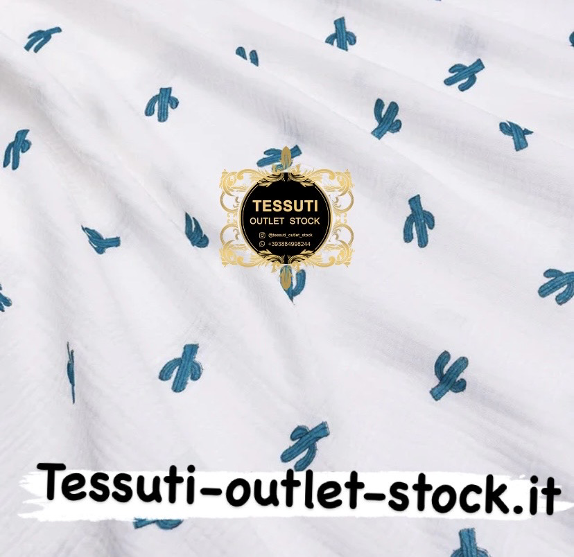 Mussola doppia garza &quot;Cacti&quot; su fondo bianco, larghezza 135 cm МС-D-079