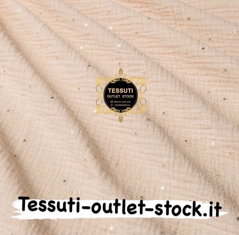 Mussola doppia garza con stelle dorate su fondo polveroso, larghezza 135 cm. МС-D-0265