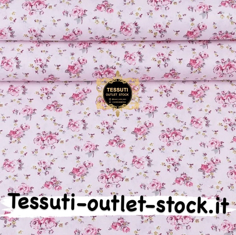 Popeline largo 240 cm &quot;Rose rosa medie su sfondo rosa&quot; (№3349)