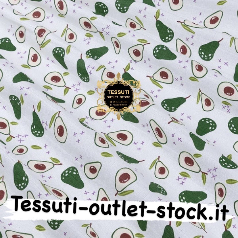 Quadrati di mussola &quot;Avocado&quot; su bianco, larghezza 160 cm