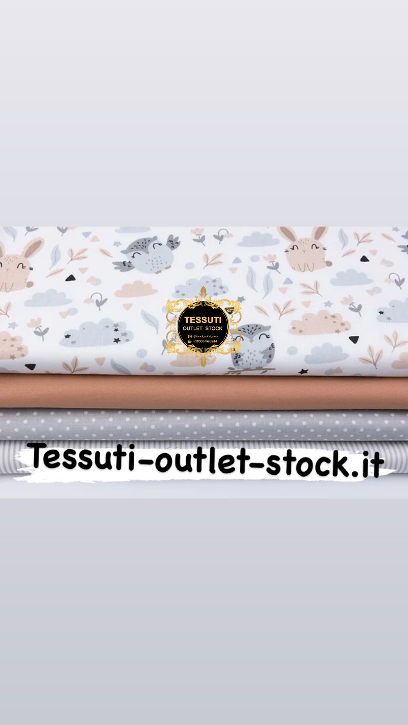 Set di tessuti 40 * 40 cm da 4 pezzi &quot;Lepri e gufi&quot; di sfumature grigio-beige №189
