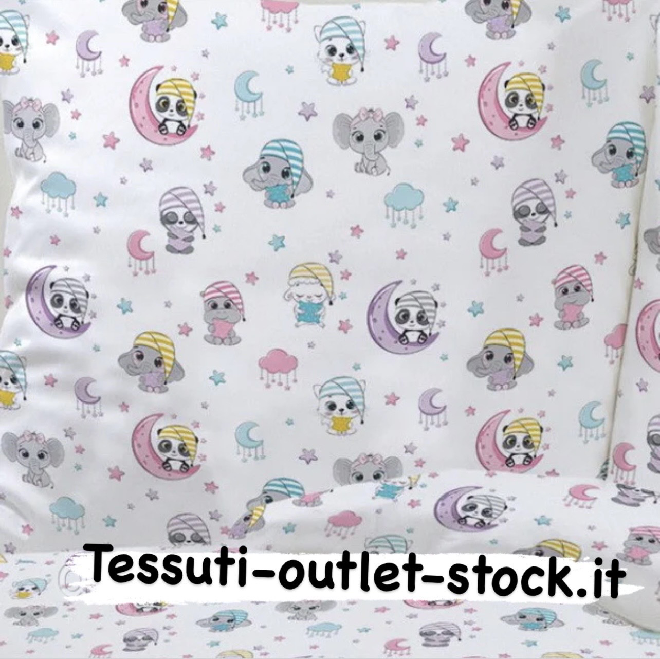 Tessuto di cotone &quot;Animali in berretto&quot; su sfondo bianco, №3906