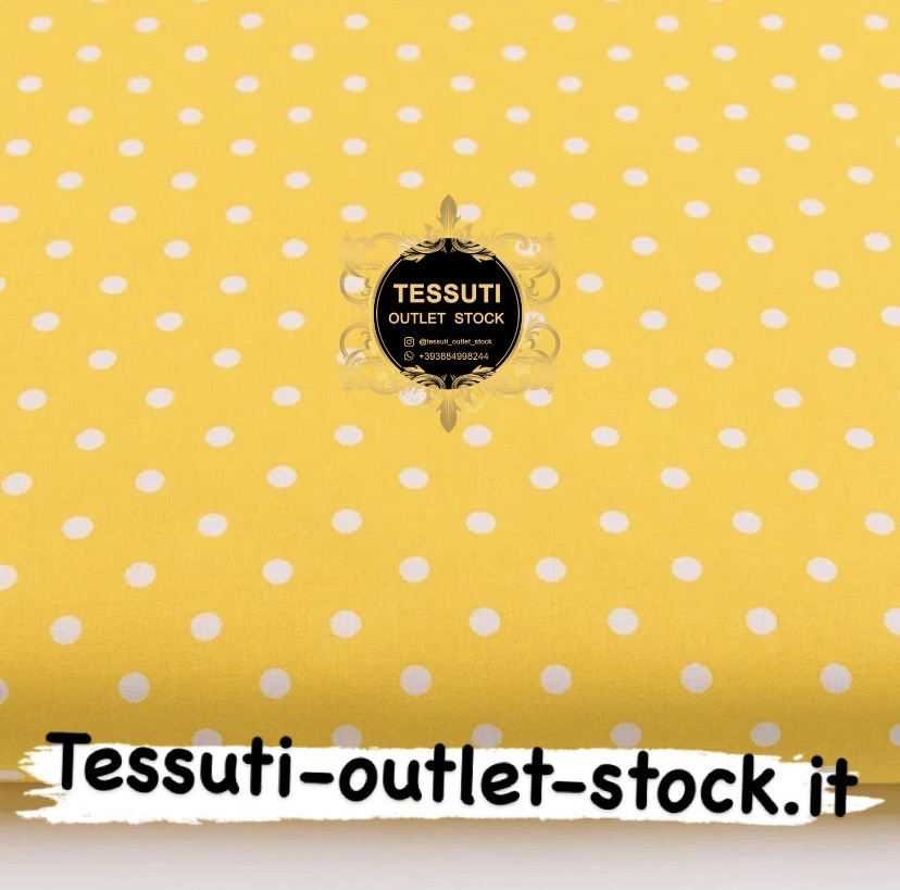 Tessuto di cotone a pois da 7 mm su fondo giallo (№2435).