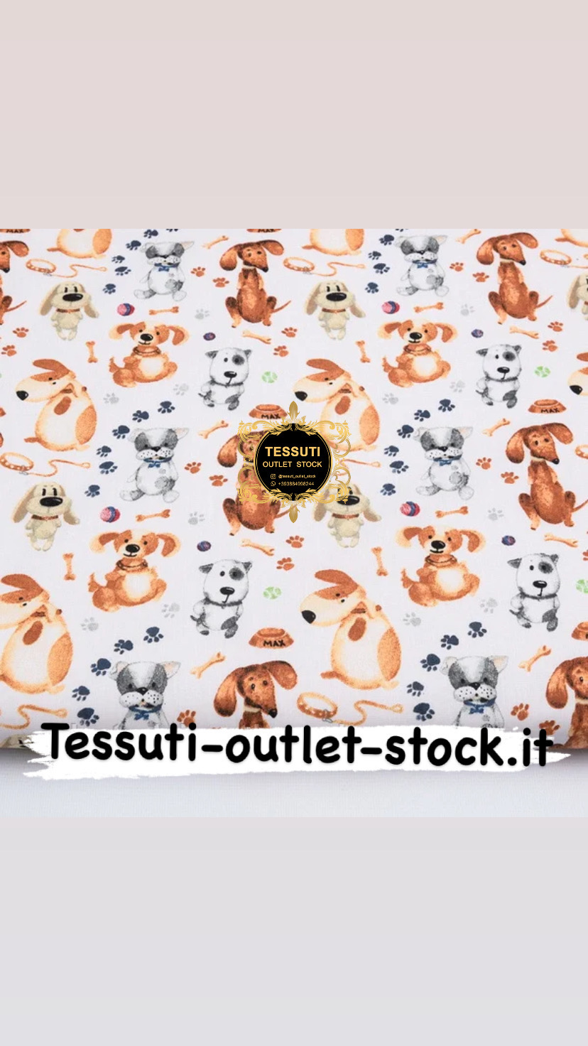 Tessuto di cotone &quot;Cani, ossa e collari&quot; su sfondo bianco, №3830