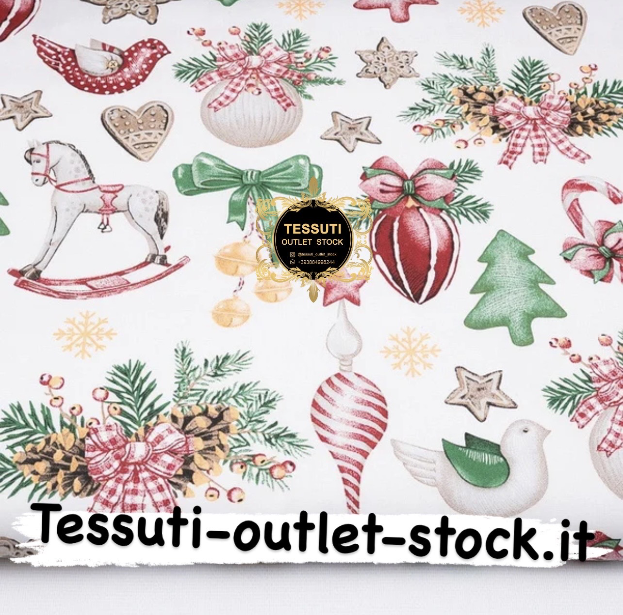 Tessuto di cotone  &quot;Cavalli e giocattoli di Natale&quot; su sfondo bianco №3898
