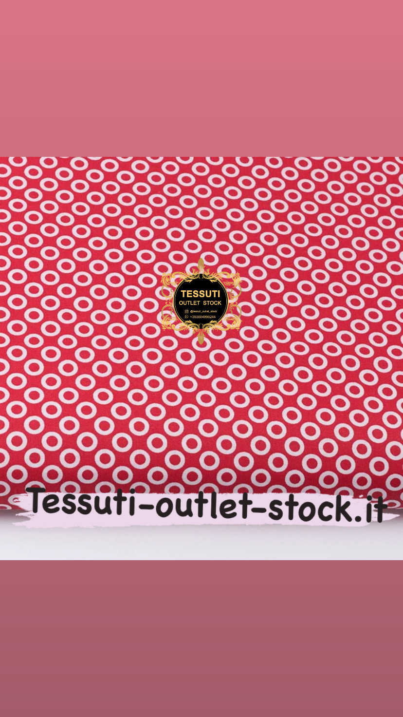 Tessuto di cotone  &quot;Cerchi di 8 mm&quot; bianco su rosso, №3364a