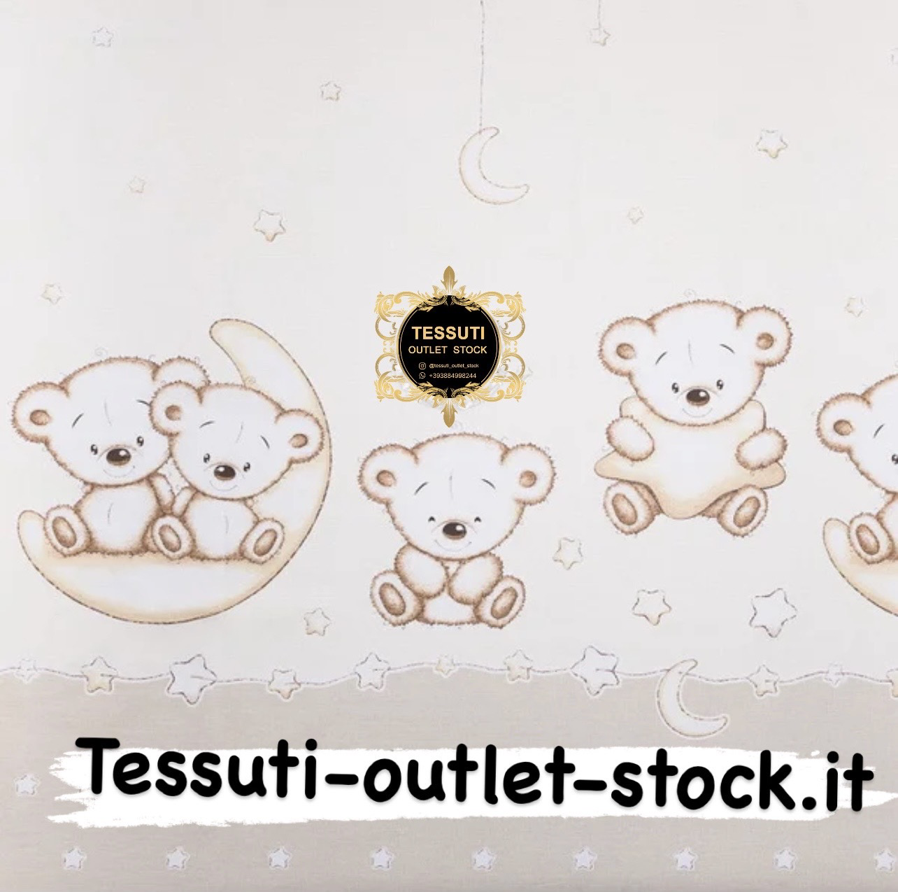 Tessuto di cotone con coupon &quot;Orsi sulla luna&quot; su fondo beige, №3569
