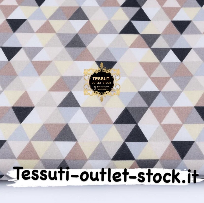 Tessuto di cotone con piccoli triangoli marroni e grigi 2 cm, №1242a