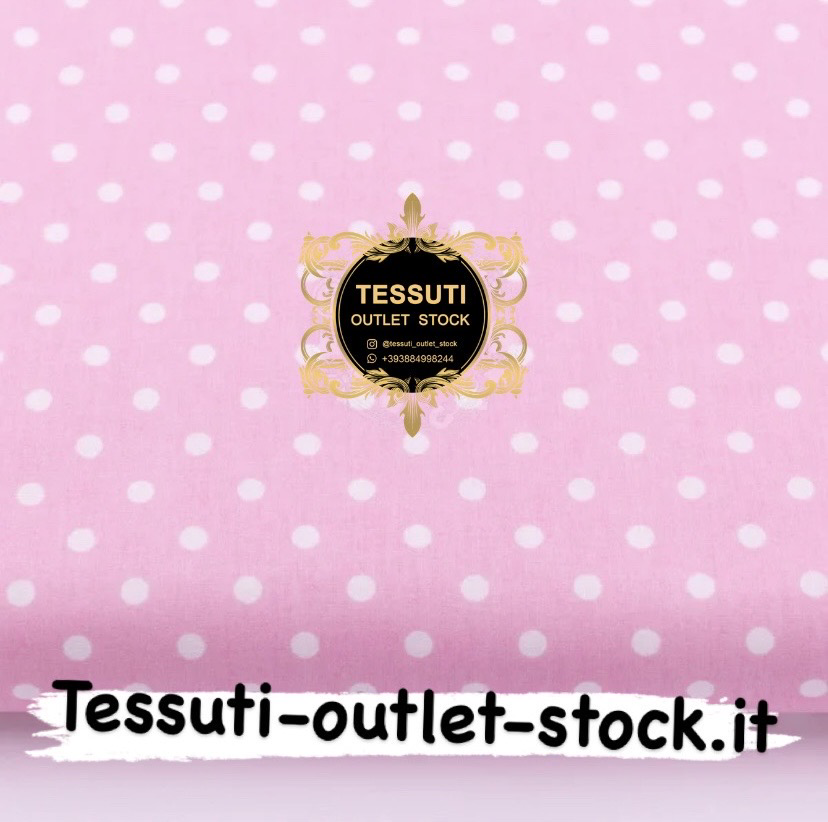 Tessuto di cotone con pois bianchi 7 mm su sfondo rosa № 1183