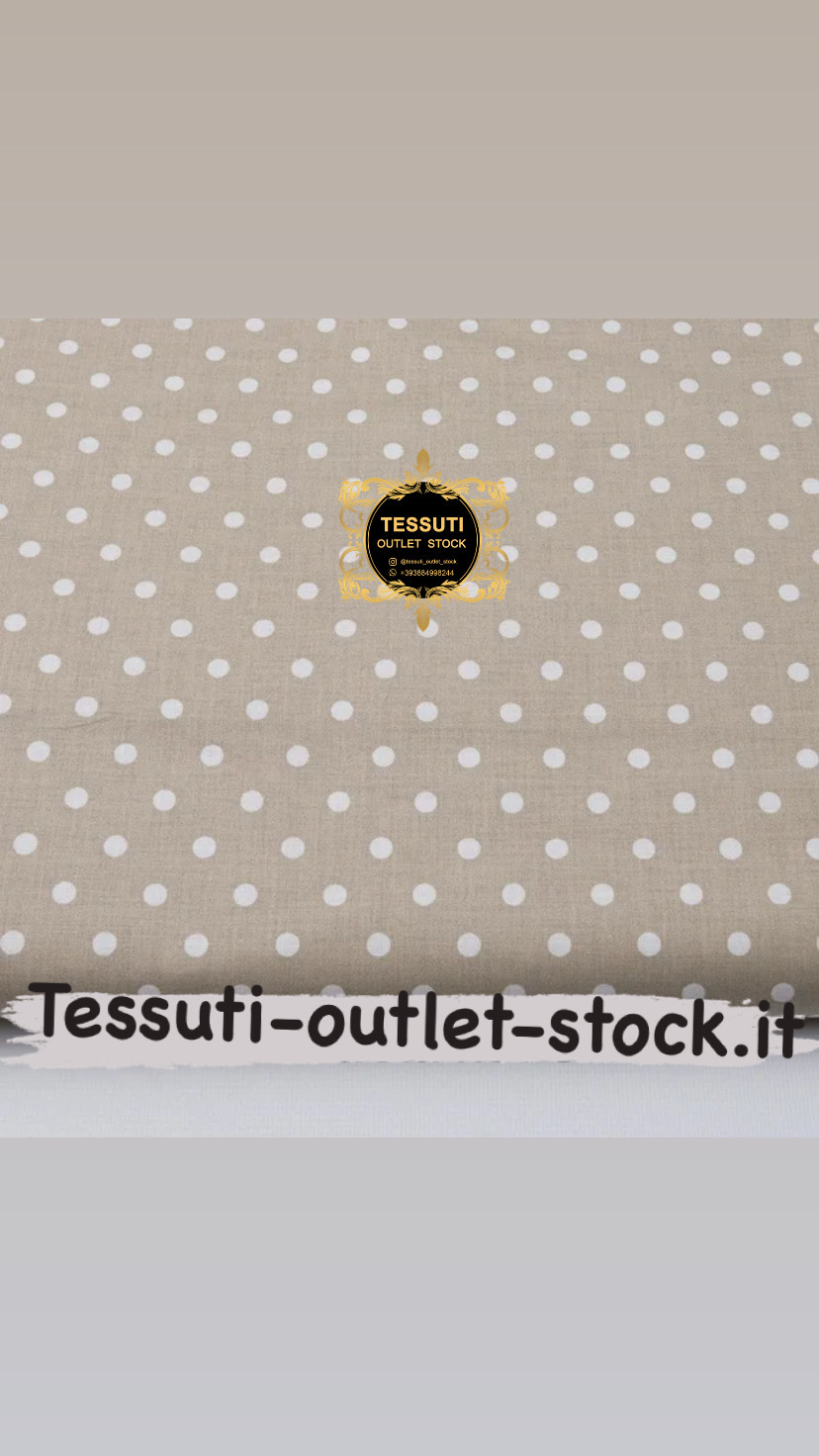 Tessuto di cotone con pois bianco 7 mm su fondo beige scuro (№3788).