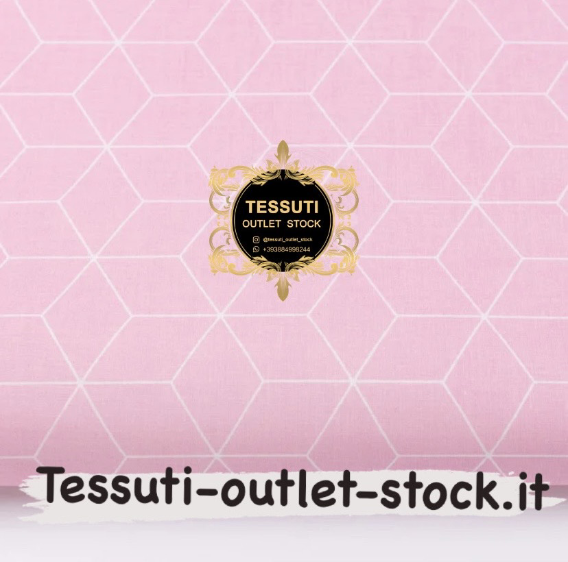Tessuto di cotone &quot;contorni di diamanti&quot; bianco su rosa ((3038а)