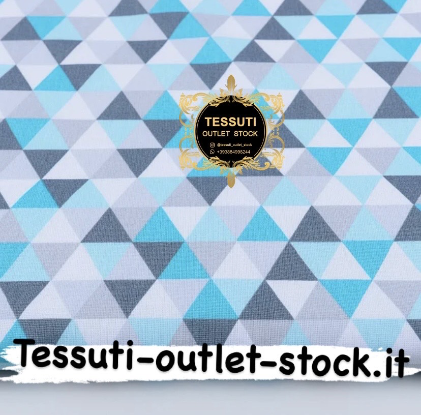 Tessuto di cotone con triangoli blu e grigi 25 mm, №1293