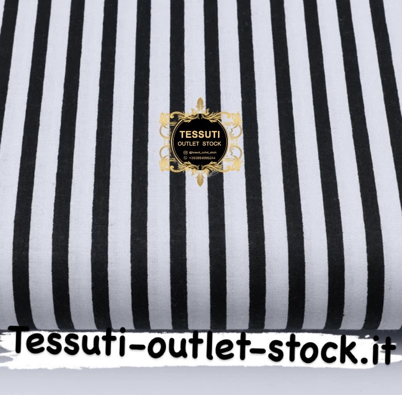 Tessuto di cotone con una striscia nera di 6 mm su fondo bianco (№760).
