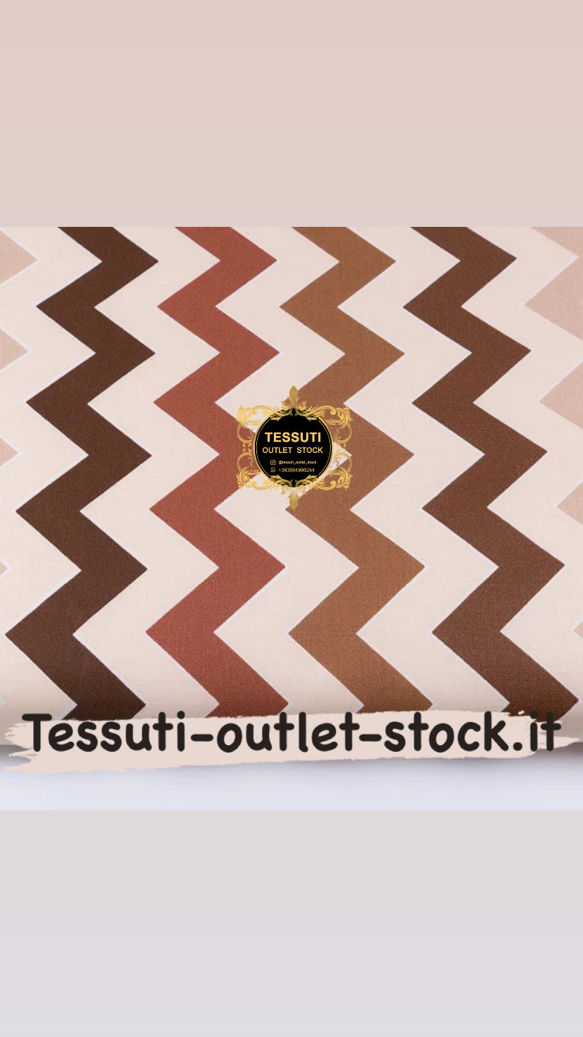 Tessuto di cotone  con zigzag nei toni del beige-marrone, №123a