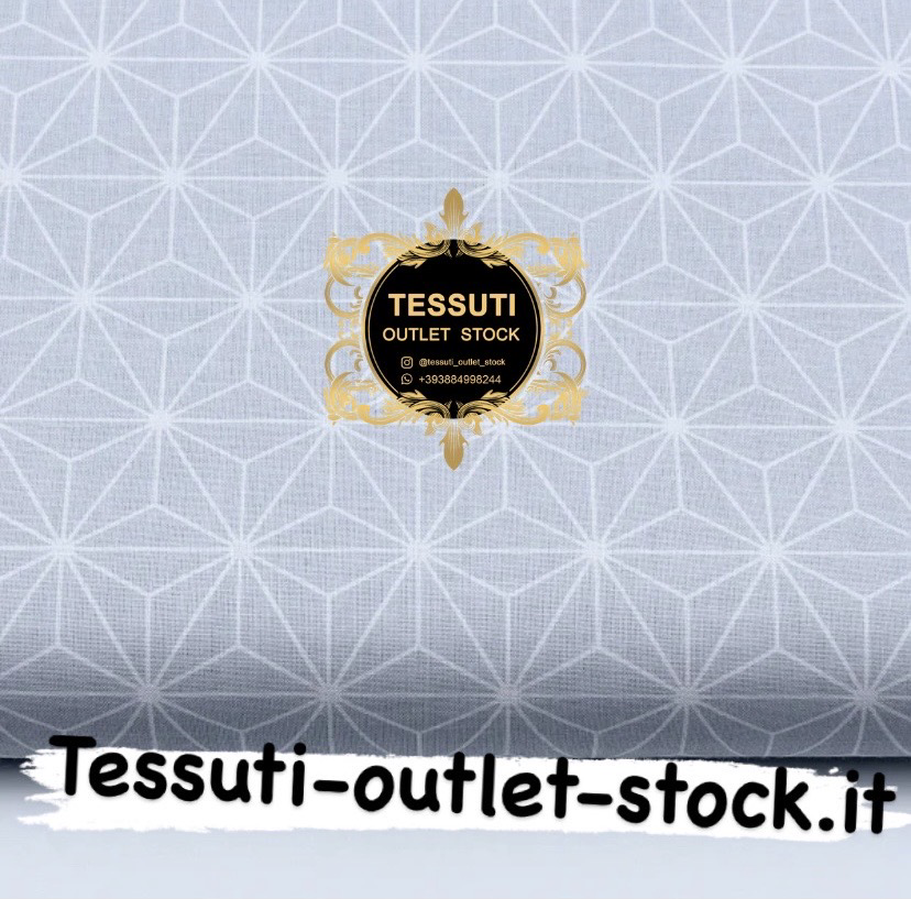 Tessuto di cotone &quot;Fiore geometrico&quot; bianco su grigio, №1651a
