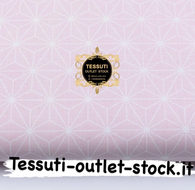 Tessuto di cotone &quot;Fiore geometrico&quot; bianco su rosa, №1851a