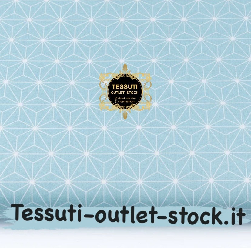 Tessuto di cotone &quot;Fiore geometrico&quot; bianco su turchese, №3422a