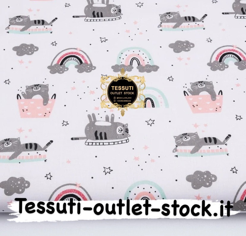 Tessuto di cotone &quot;Gatti pigri in un cestino rosa &quot; su sfondo bianco, №3822