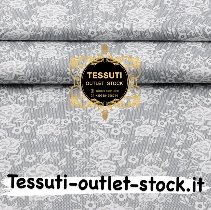 Tessuto di cotone H240 cm con motivo &quot;Rose sulla griglia&quot; in grigio (№1606)