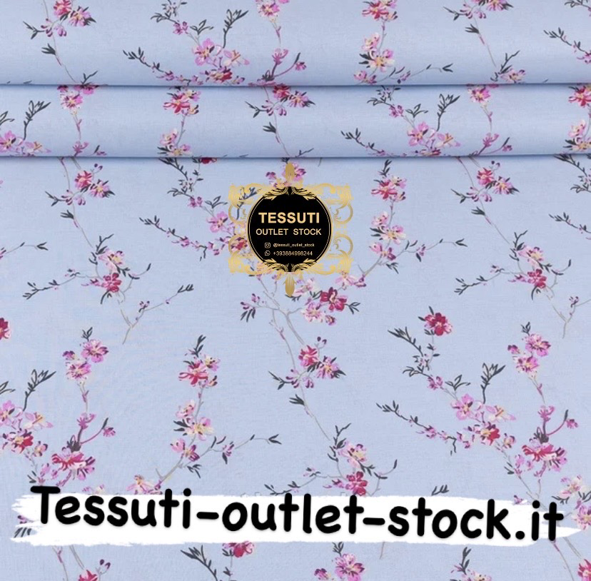 Tessuto di cotone H240 cm con stampa &quot;Rami di sakura&quot; in rosa su sfondo blu (№3371)