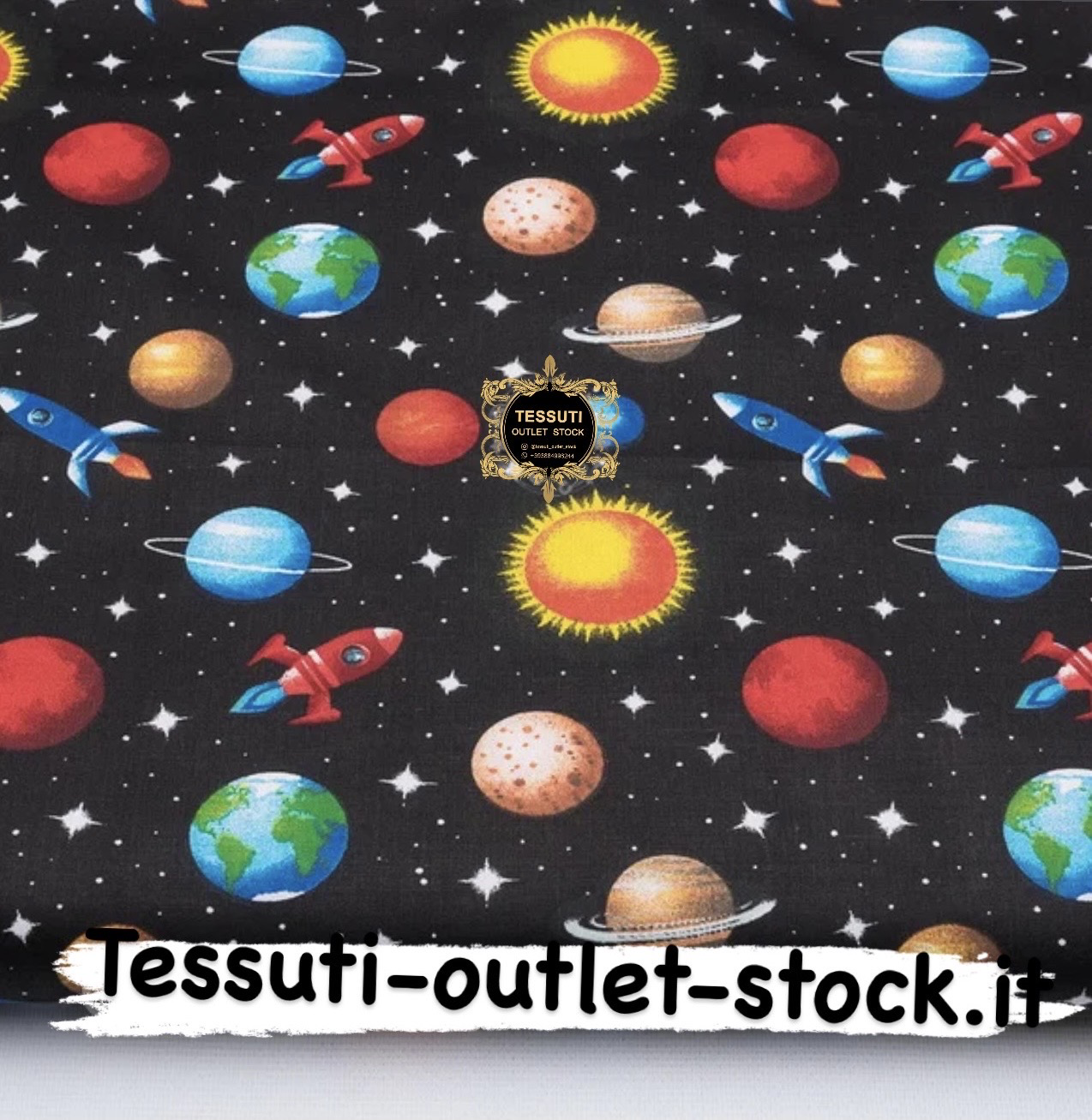 Tessuto di cotone &quot;Mini-space&quot; su sfondo nero, №3887